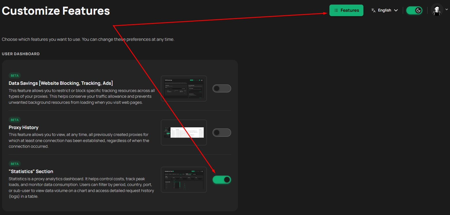 explaining how to enable statistics feature